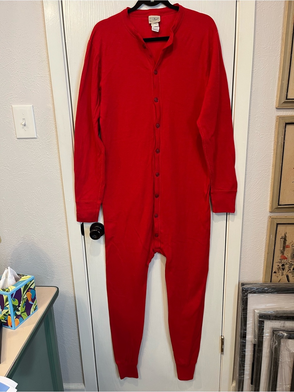 LL Bean One Piece Long John Pajamas Red Union Suit Made In Canada Size Medium
